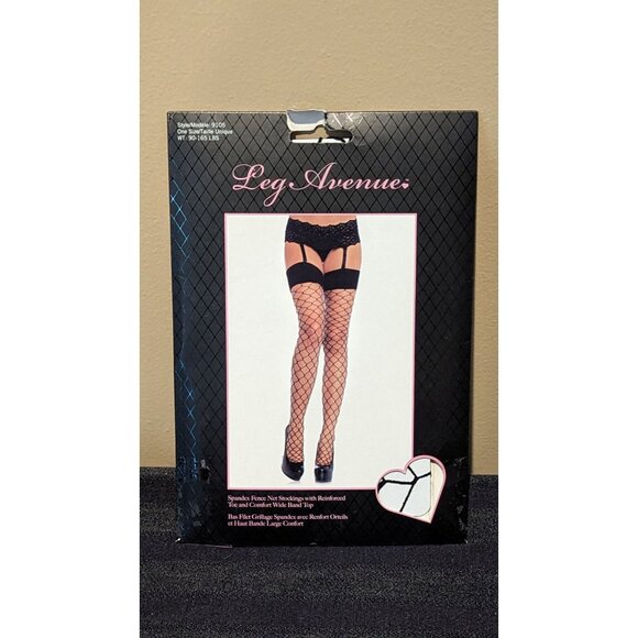 Leg Avenue Spandex Fence Net Stockings Reinforced Toe One Size Style 9105 Black - Picture 1 of 2
